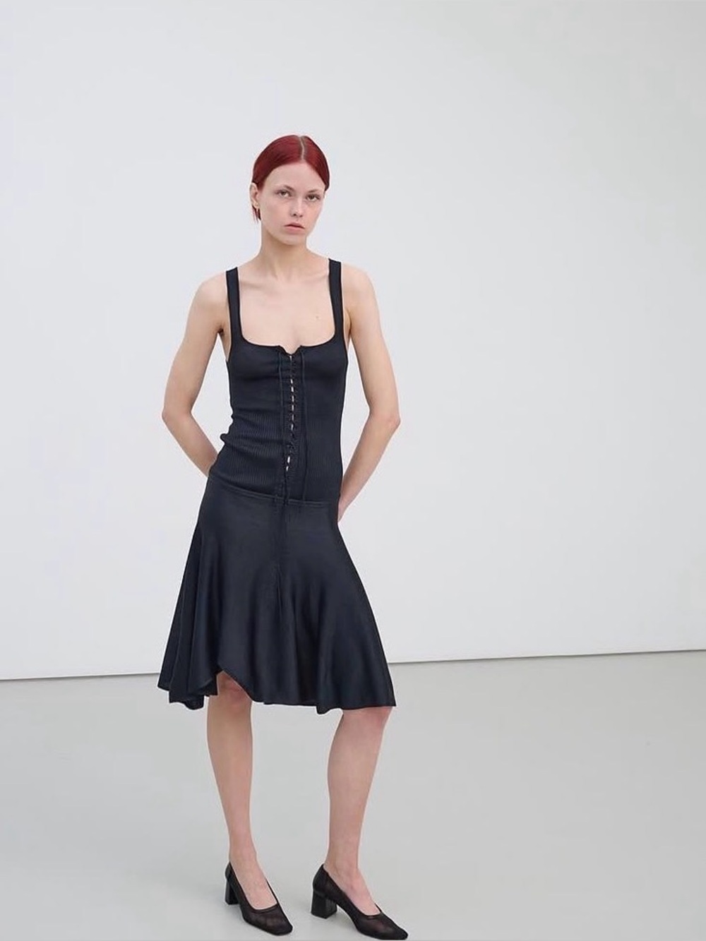 Sleeveless Black Button-Front Midi Dress